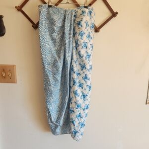 Me369 Luna Maldfi Midi Skirt Blue Floral Print Lightweight Front Slit Tie Medium